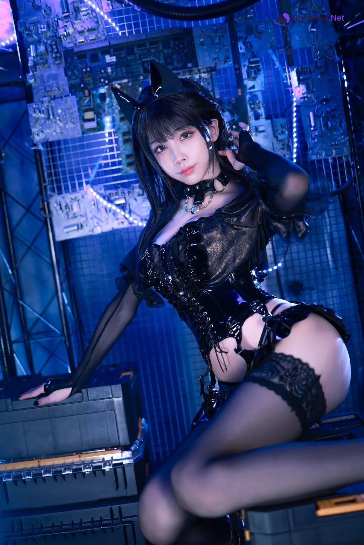 水淼aqua Cosplay 猫咪女郎 黑色猫猫 - 사진 5