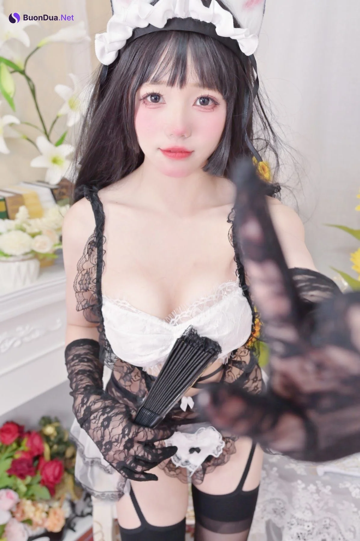 Coser@黏黏团子兔 – 女仆黑白蕾丝 猫耳 手套 - รูปภาพ 10
