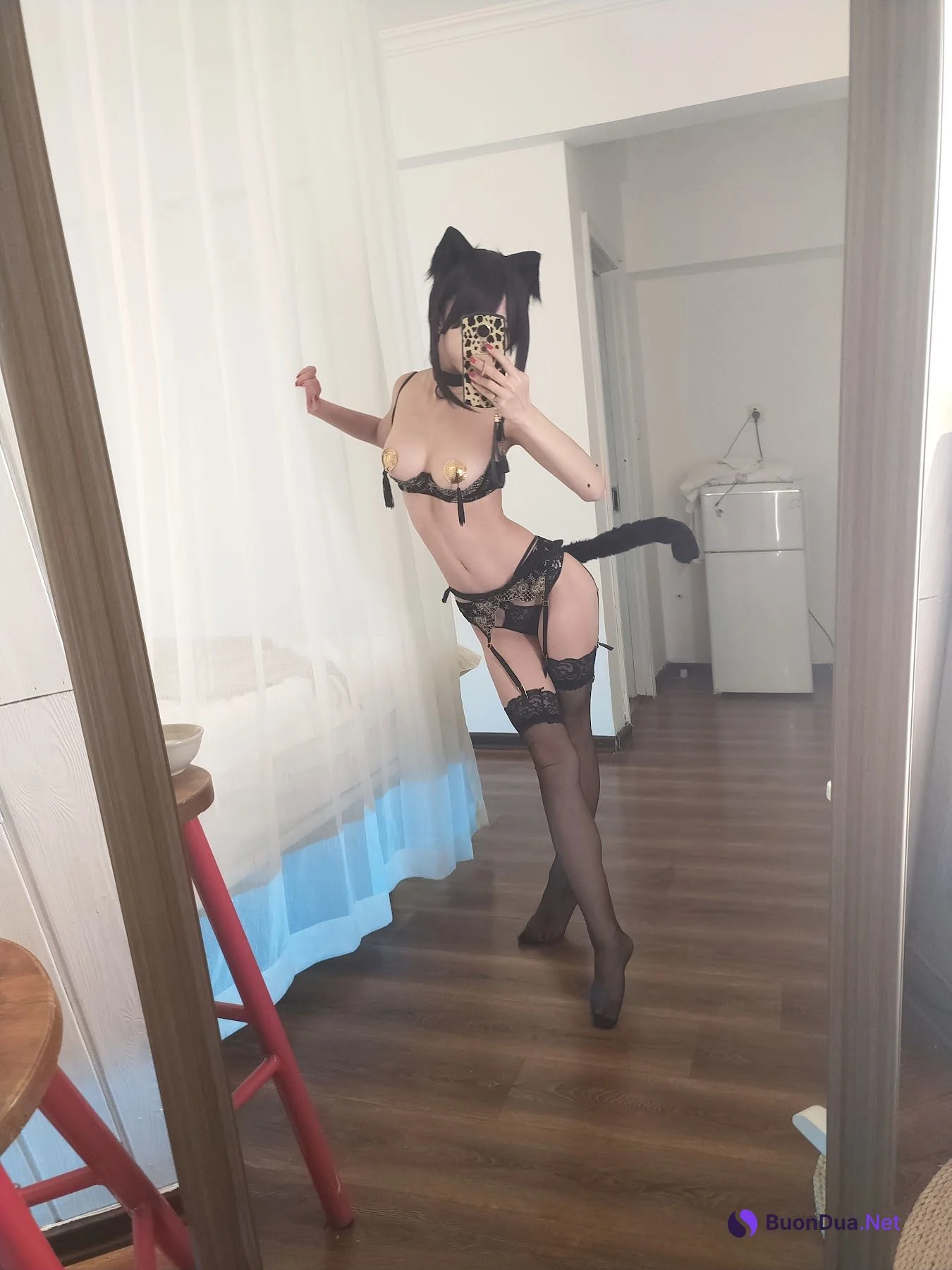 Coser@水淼Aqua Vol.033 黑白猫自拍 黑色内衣自拍 - รูปภาพ 4