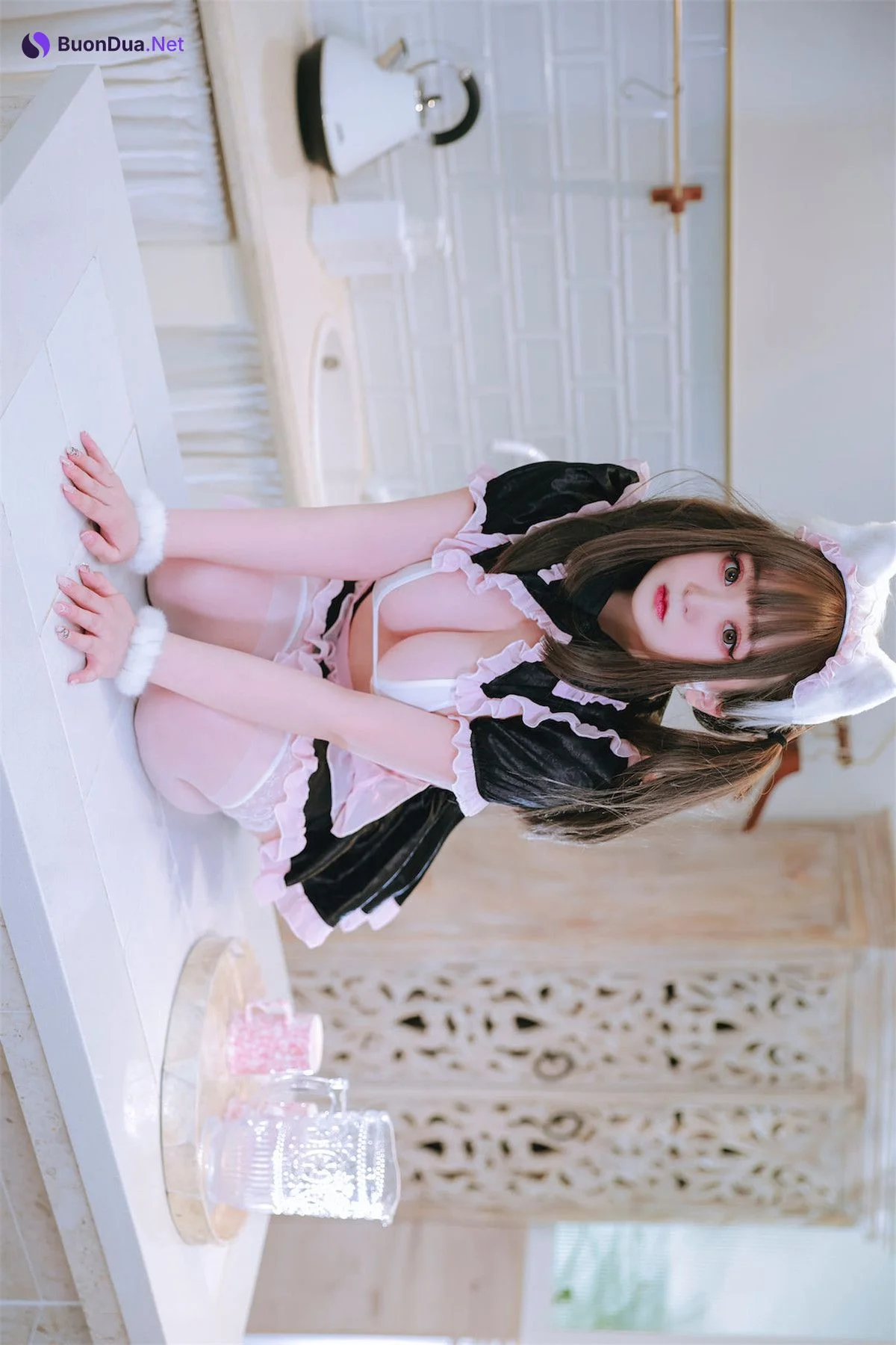 Cosplay 恩田直幸 猫耳黑粉女仆 - Photo 3