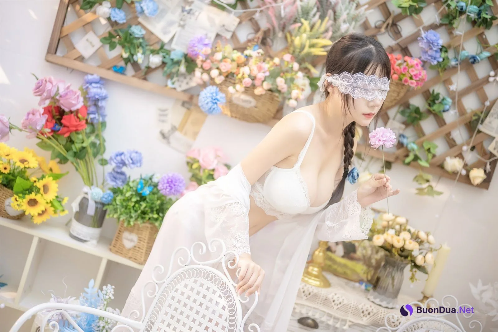 香草喵露露写真 Cosplay 白色玫瑰 - Photo 7
