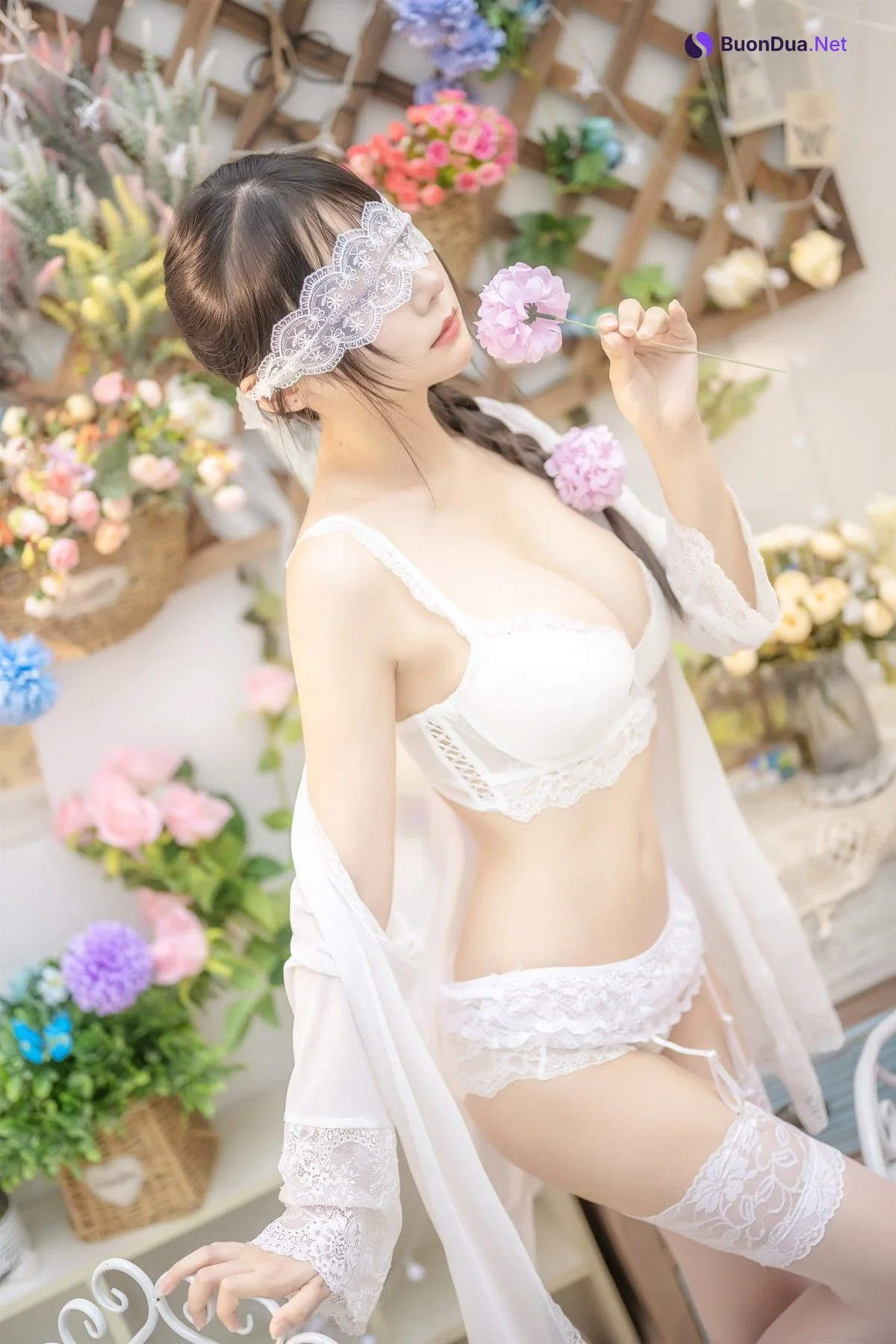 香草喵露露写真 Cosplay 白色玫瑰 - Photo 9