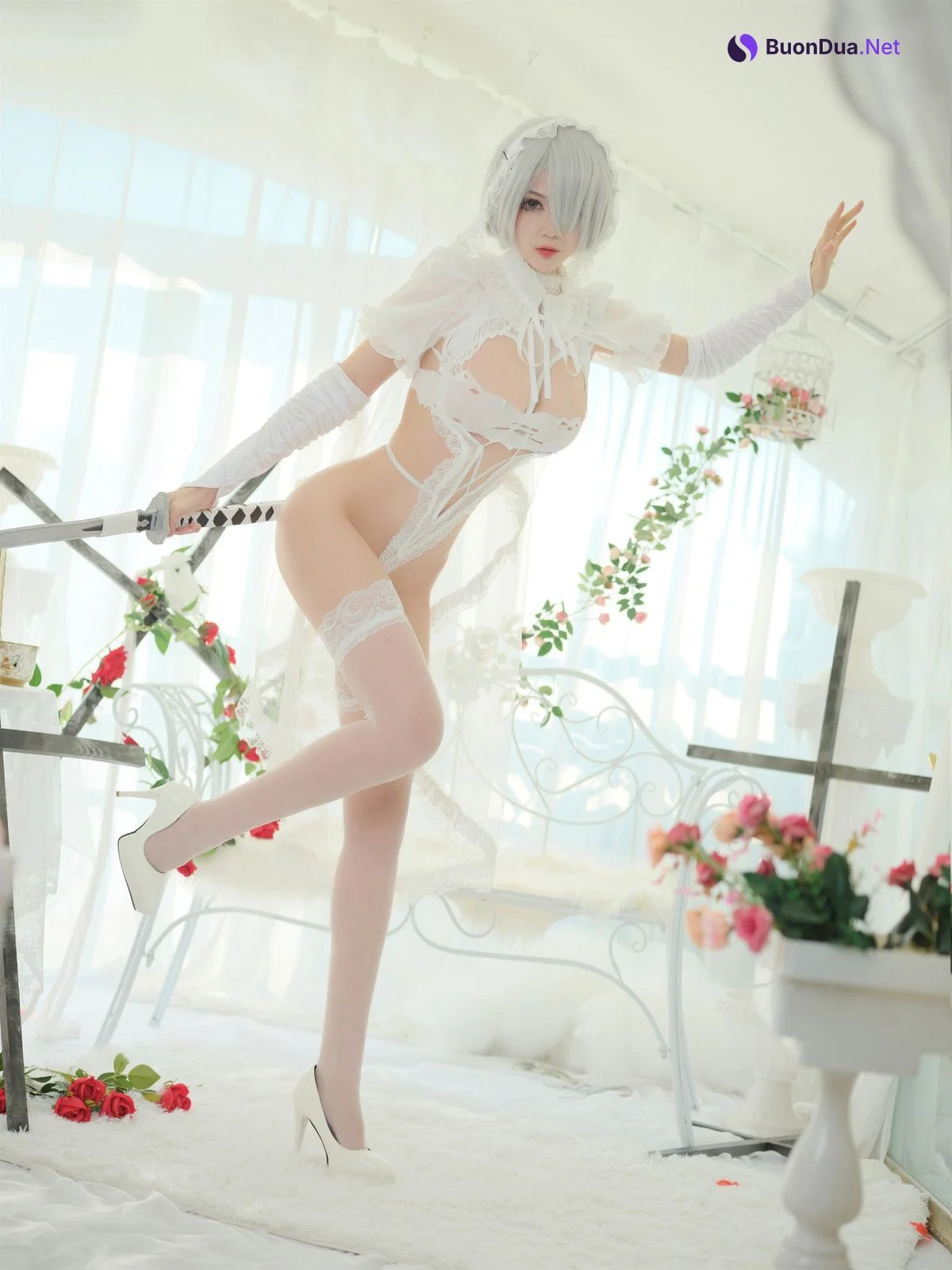 Cosplay 一米八的大梨子 2B Bride - Photo 13