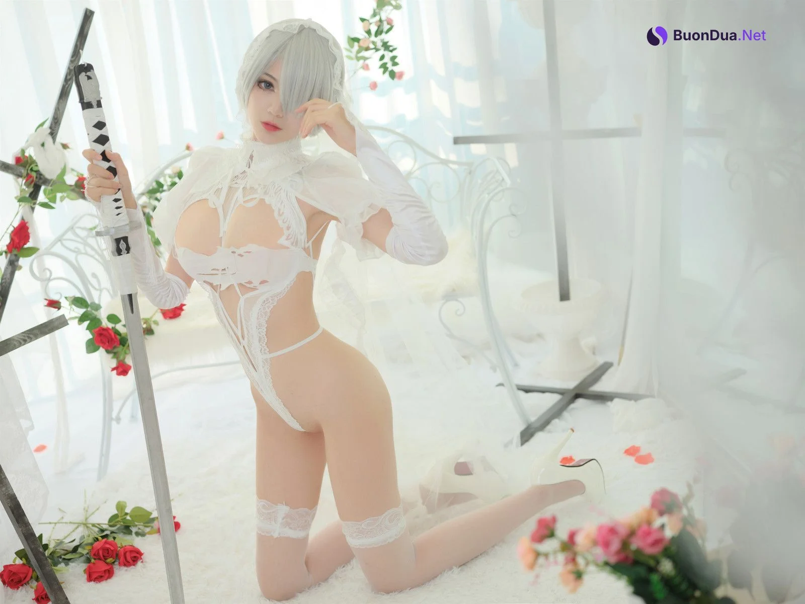 Cosplay 一米八的大梨子 2B Bride - Photo 5