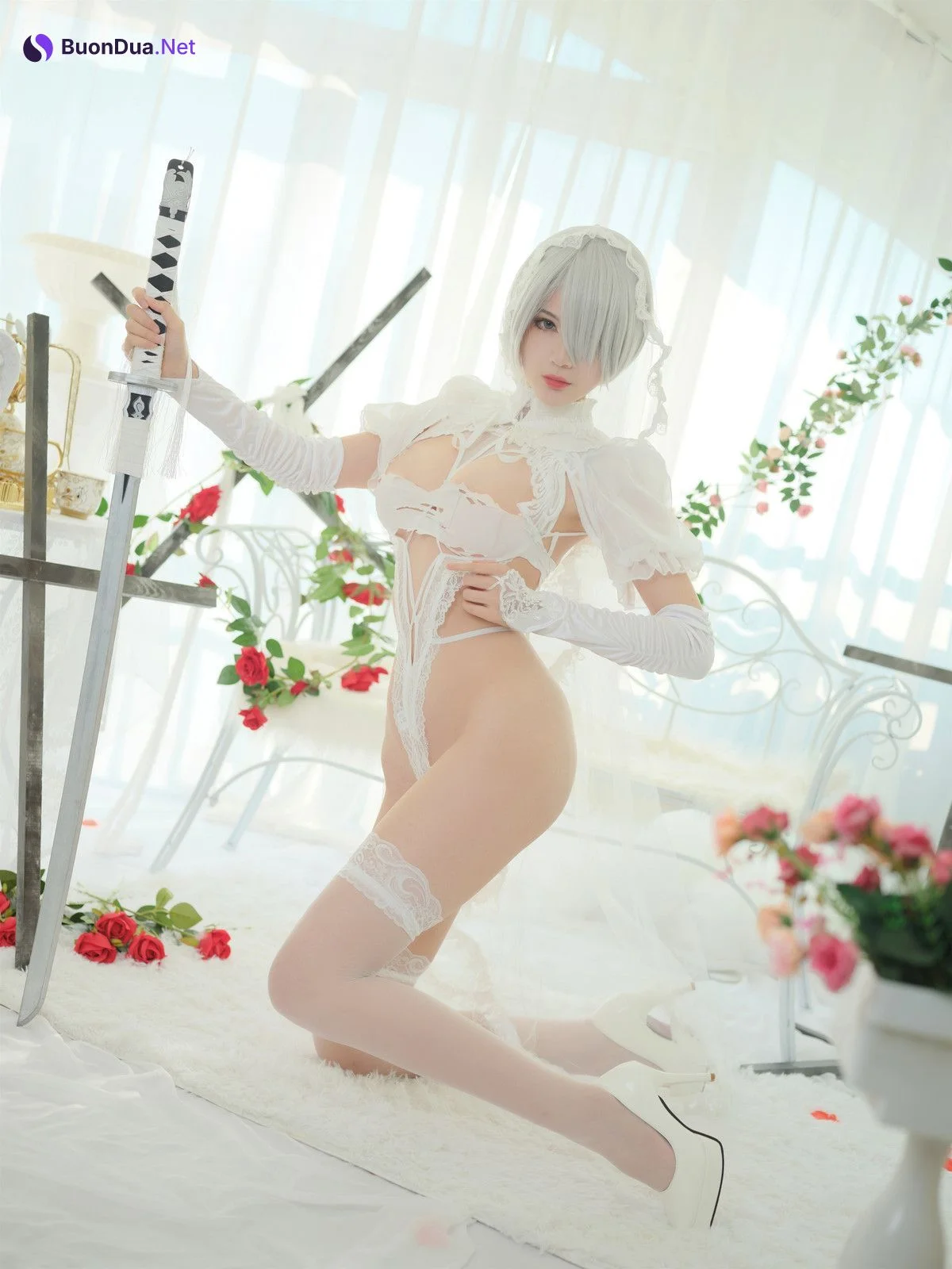 Cosplay 一米八的大梨子 2B Bride - Photo 8