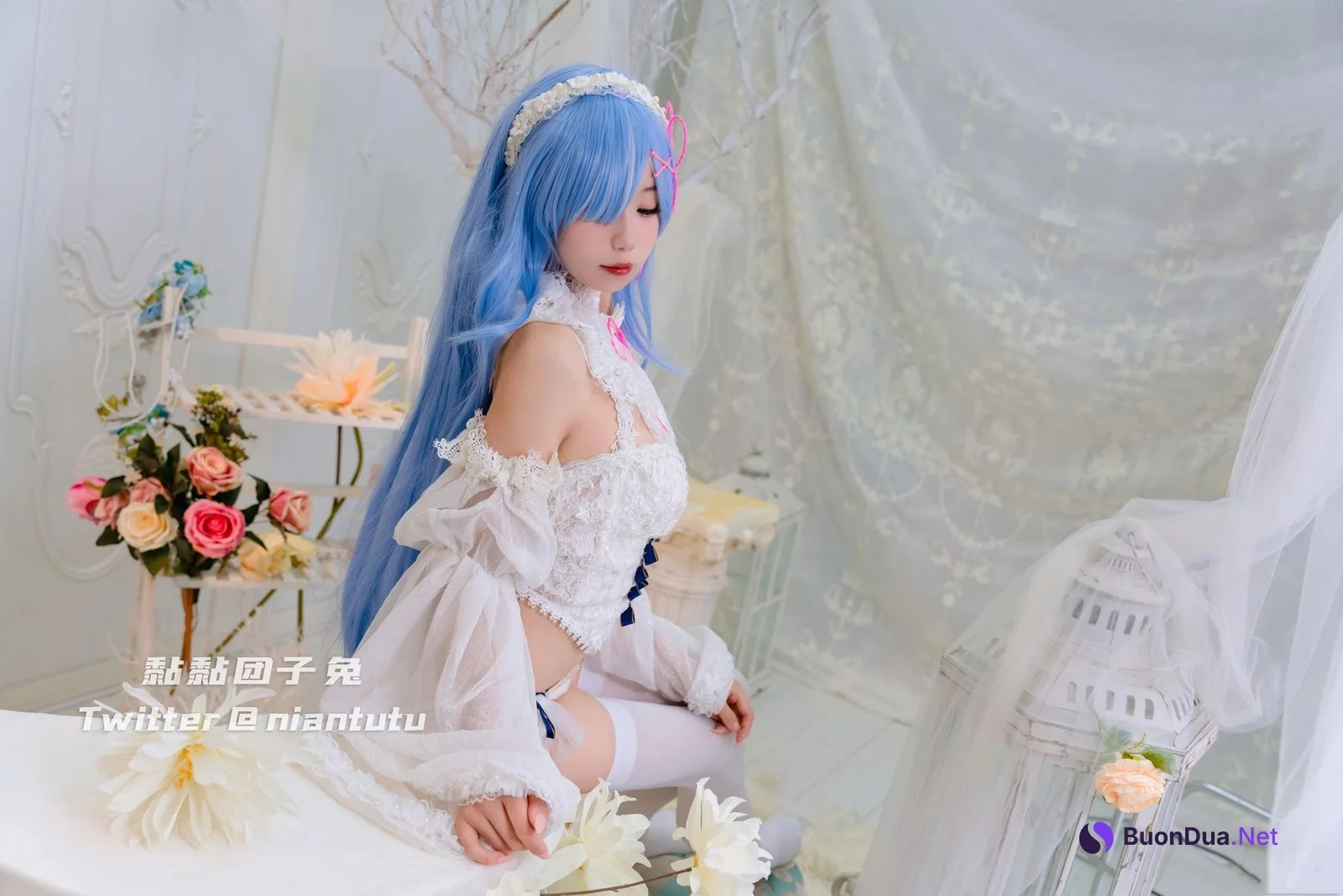 Cosplay 黏黏团子兔 长发蕾姆 - Photo 13