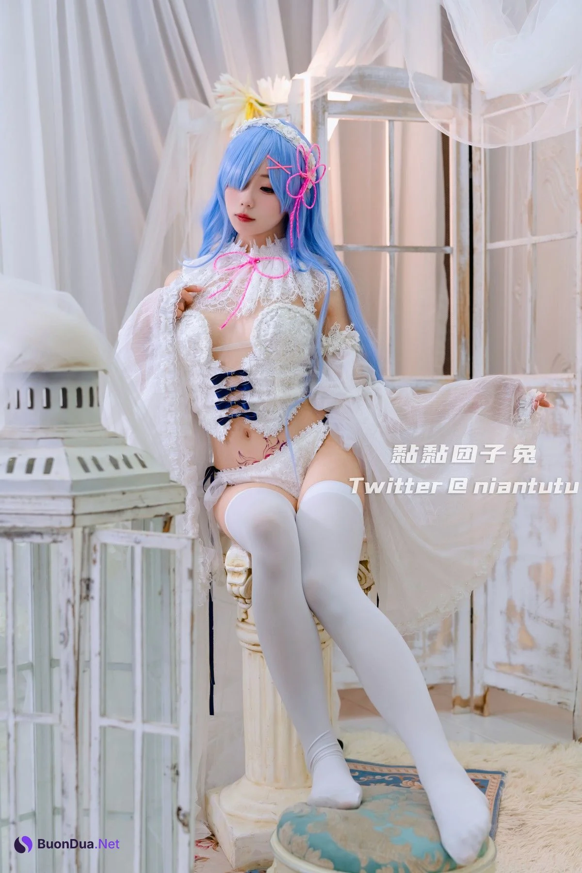 Cosplay 黏黏团子兔 长发蕾姆 - Photo 14
