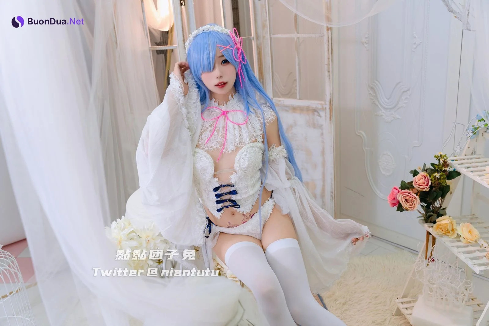 Cosplay 黏黏团子兔 长发蕾姆 - Photo 15