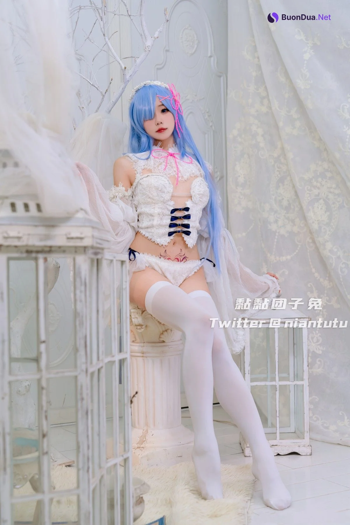 Cosplay 黏黏团子兔 长发蕾姆 - Photo 17