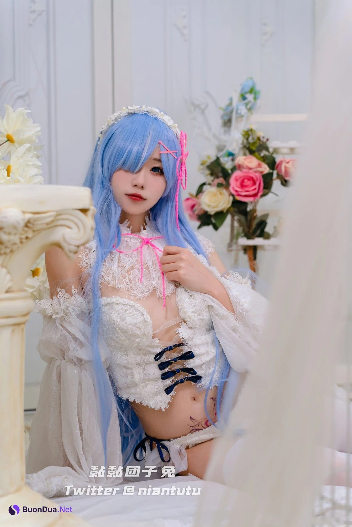 Cosplay 黏黏团子兔 长发蕾姆 - Photo 18