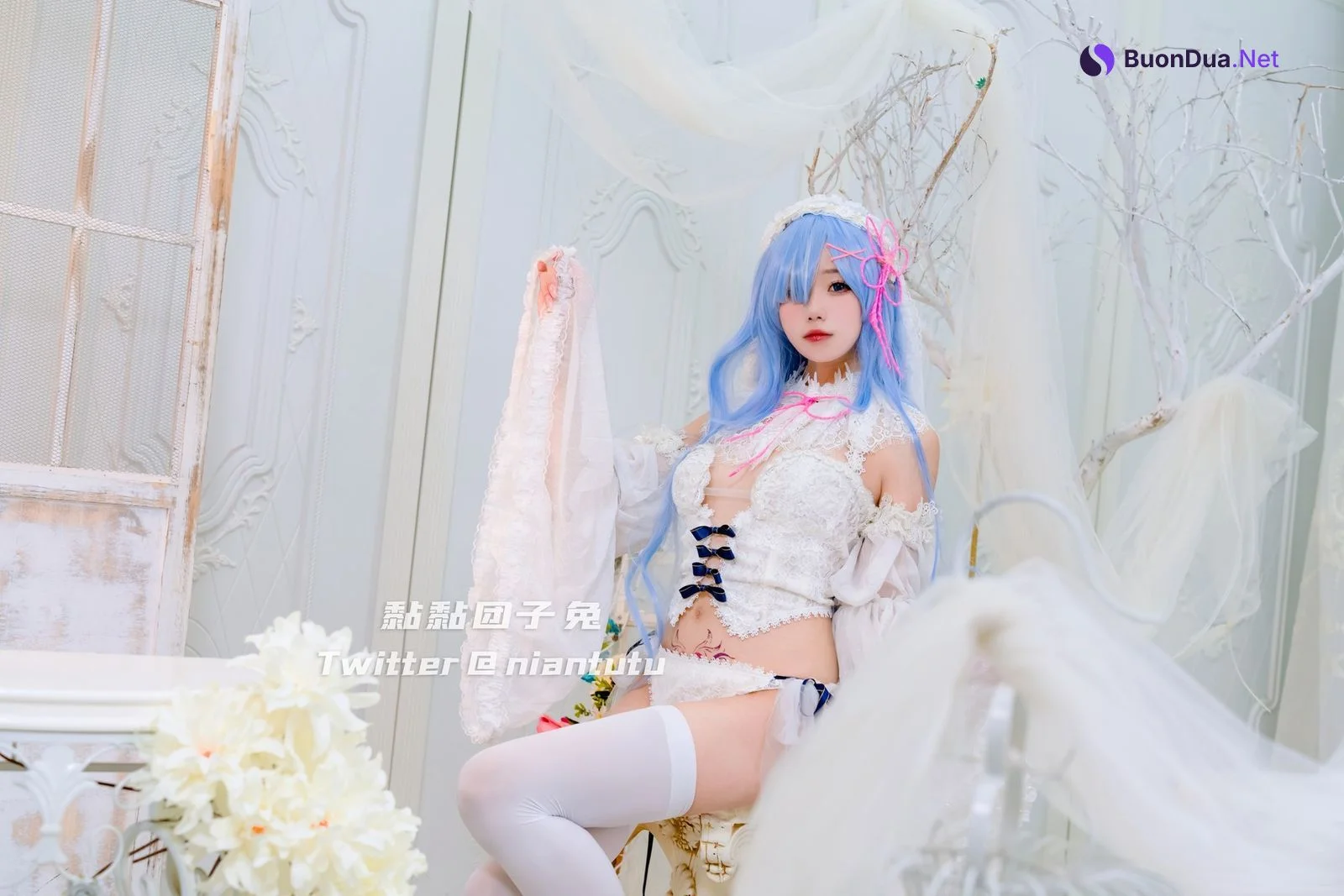 Cosplay 黏黏团子兔 长发蕾姆 - Photo 2