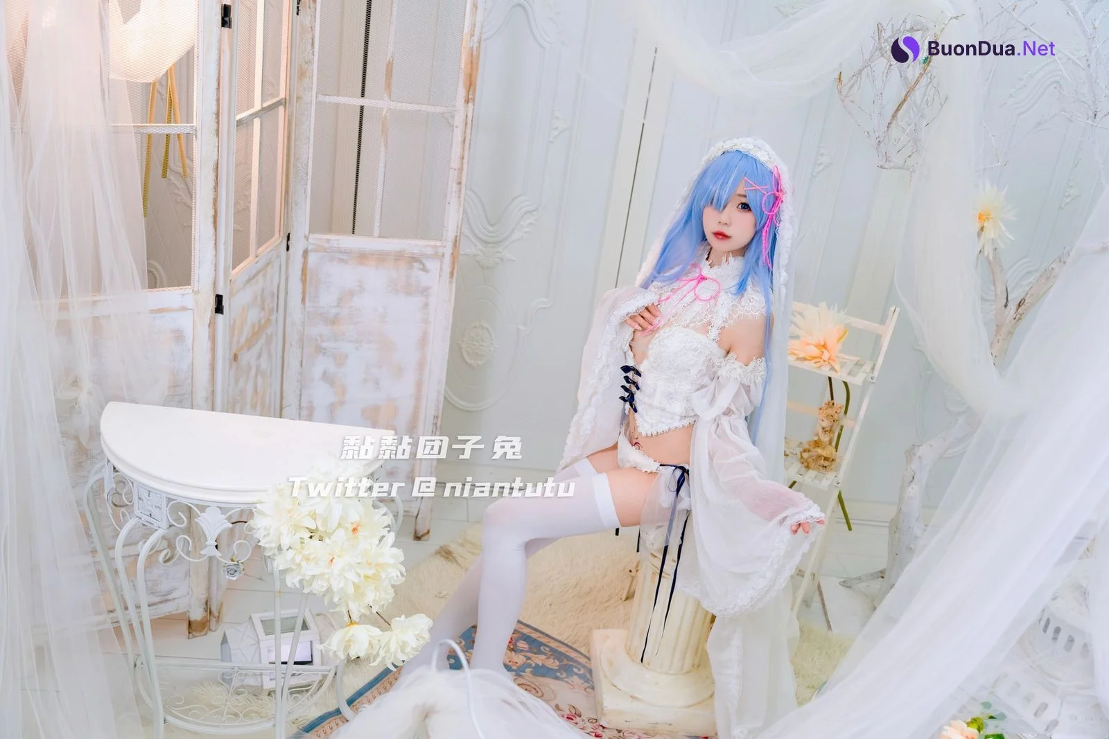 Cosplay 黏黏团子兔 长发蕾姆 - Photo 3