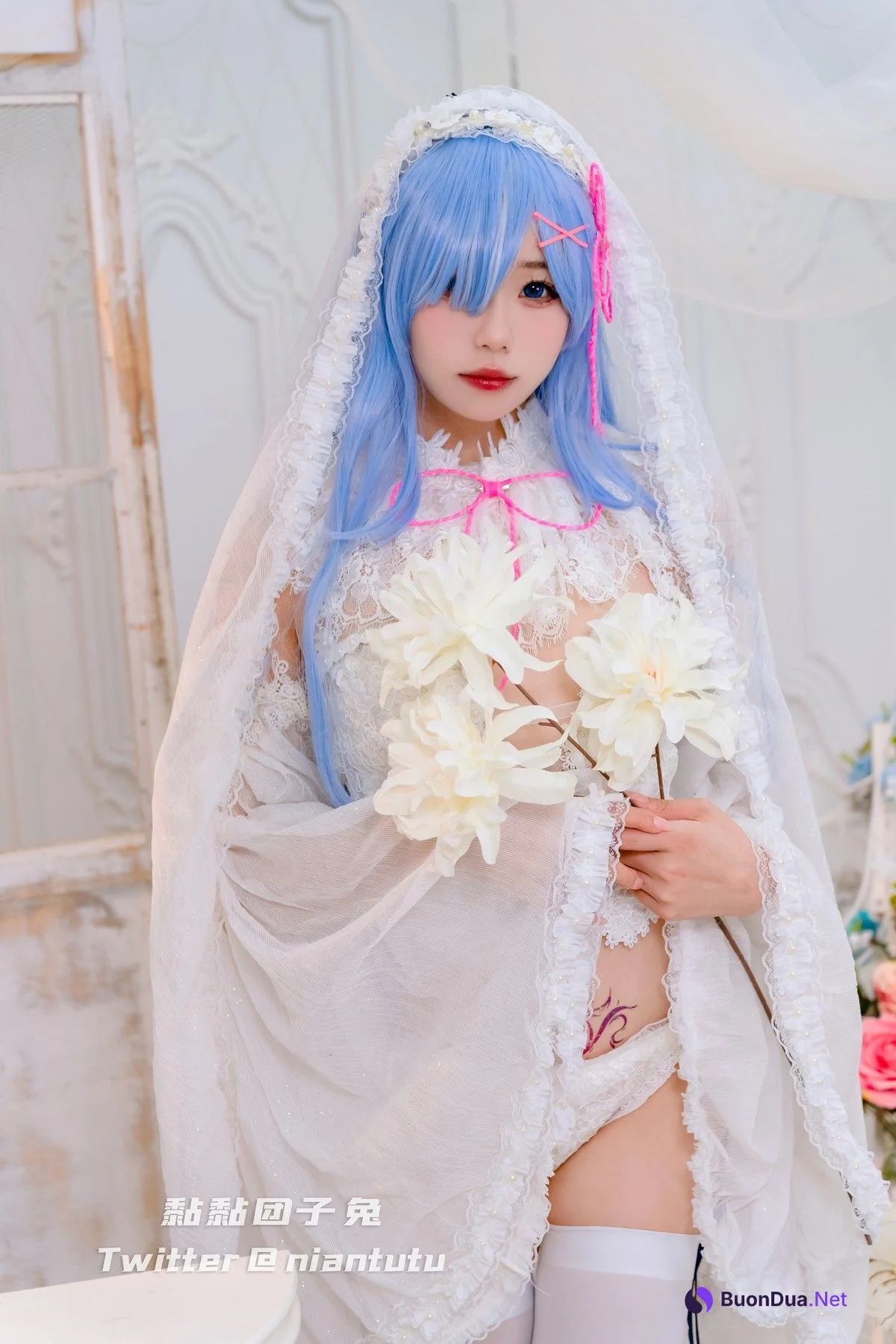 Cosplay 黏黏团子兔 长发蕾姆 - Photo 4