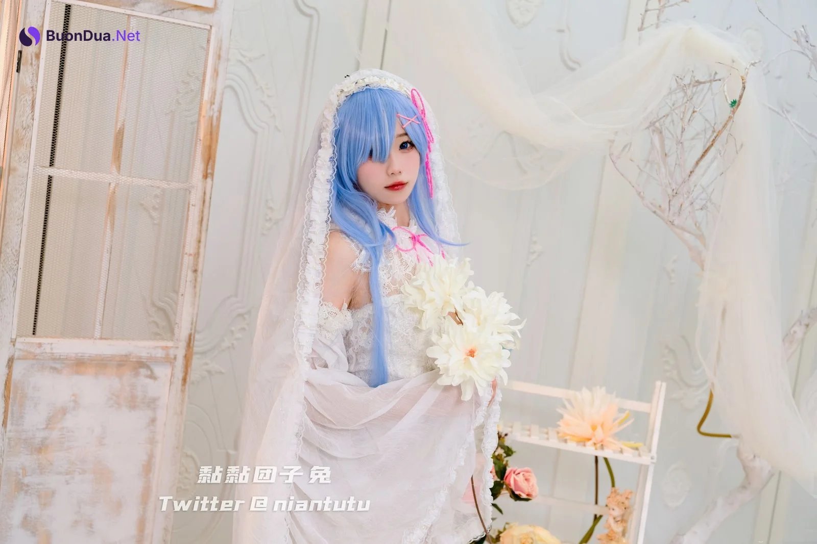 Cosplay 黏黏团子兔 长发蕾姆 - Photo 5