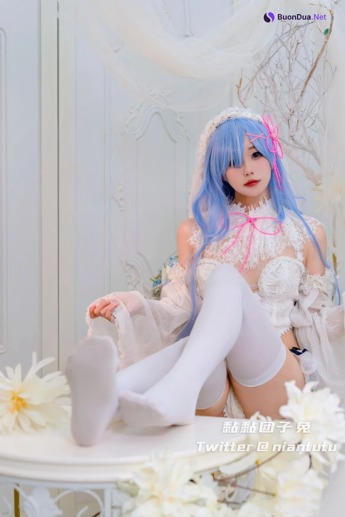 Cosplay 黏黏团子兔 长发蕾姆 - Photo 9
