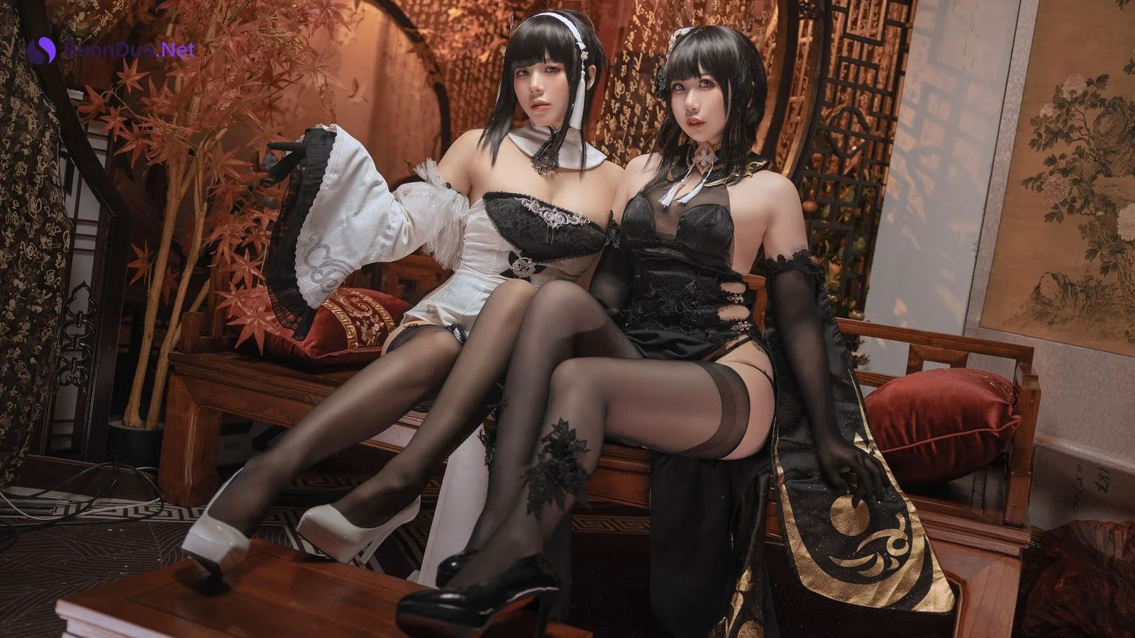 九言&喜茶苍苍子 Cosplay 碧蓝航线 镇海白黒双人 - Photo 3