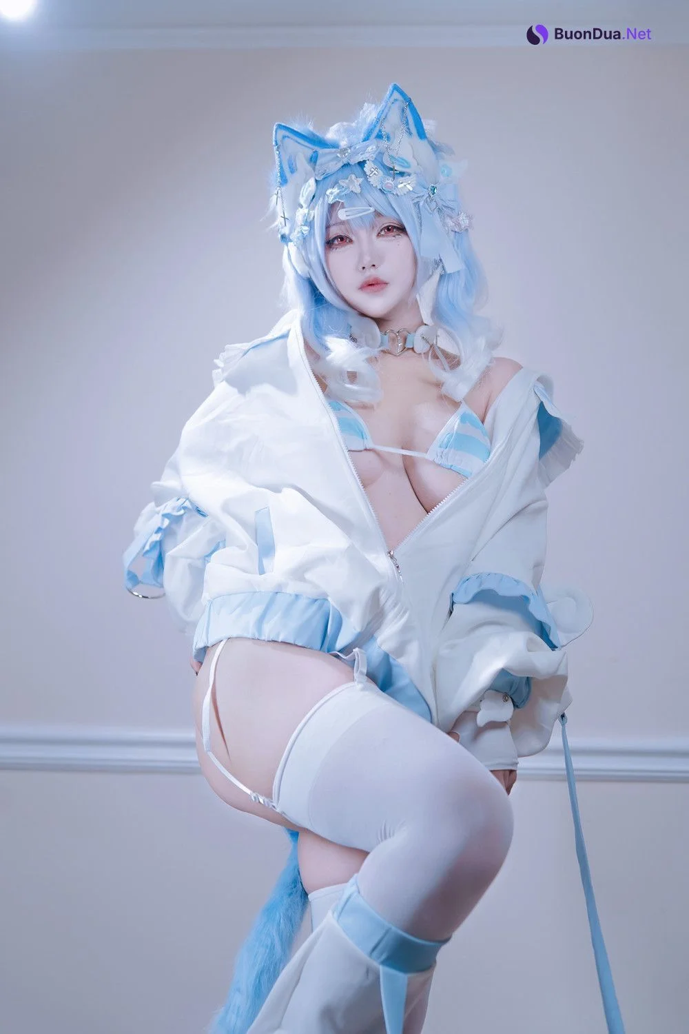 Cosplay 狐洛洛子 – 水色猫猫头 - Photo 10