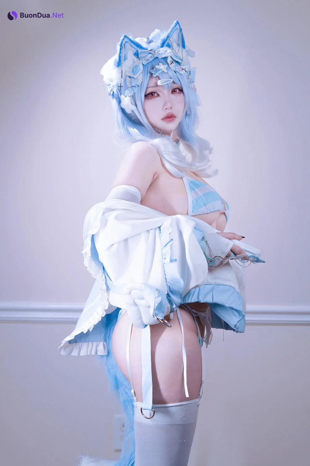 Cosplay 狐洛洛子 – 水色猫猫头 - Photo 14