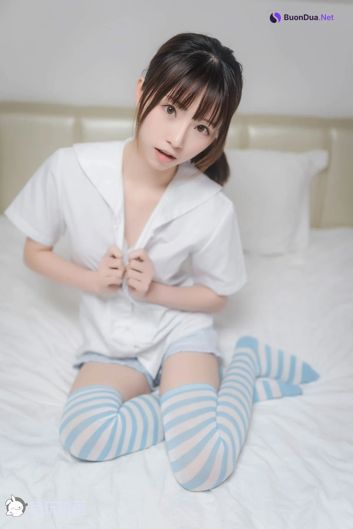 Cosplay 兔玩映画 蓝白条纹袜 - Photo 15