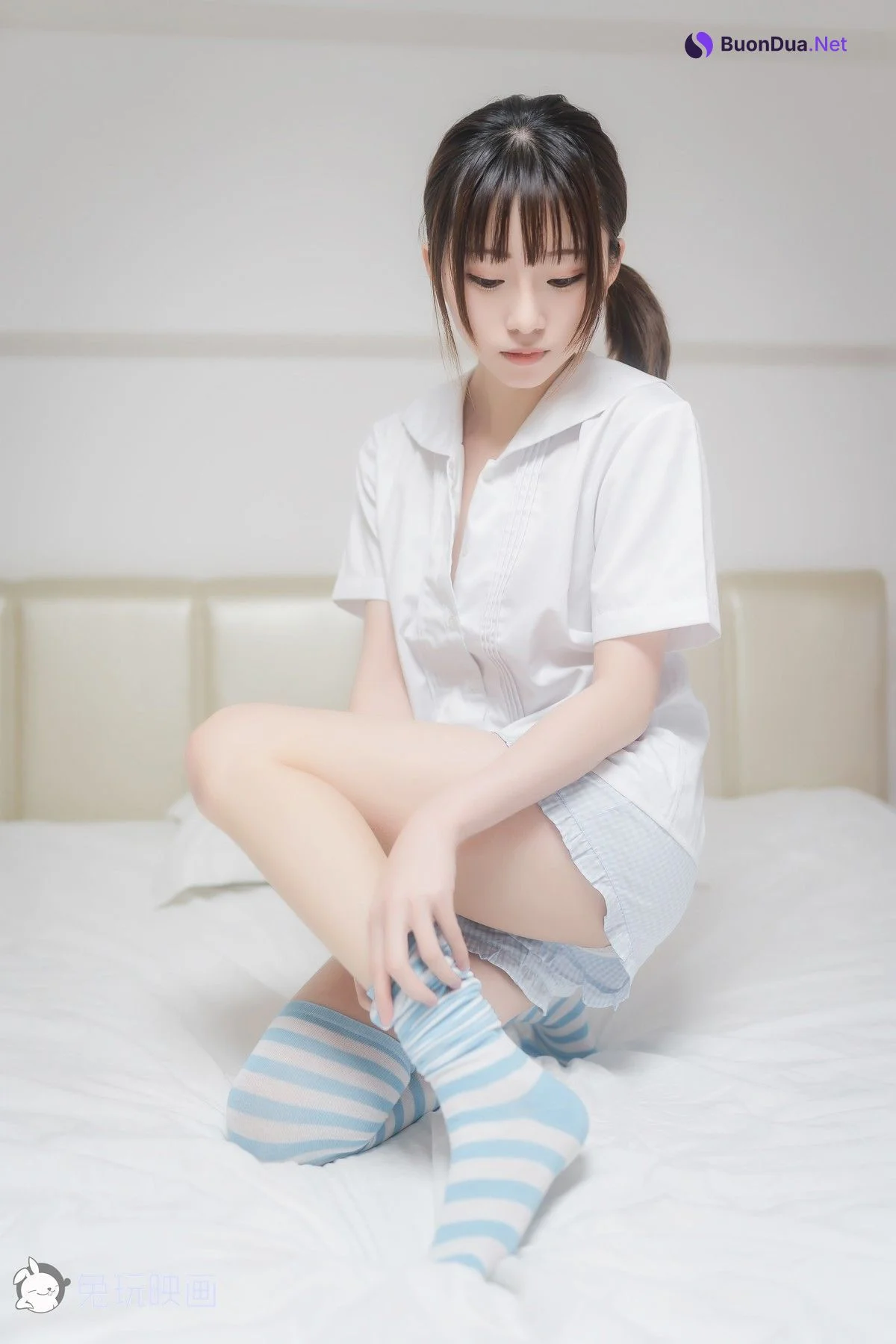 Cosplay 兔玩映画 蓝白条纹袜 - Photo 19