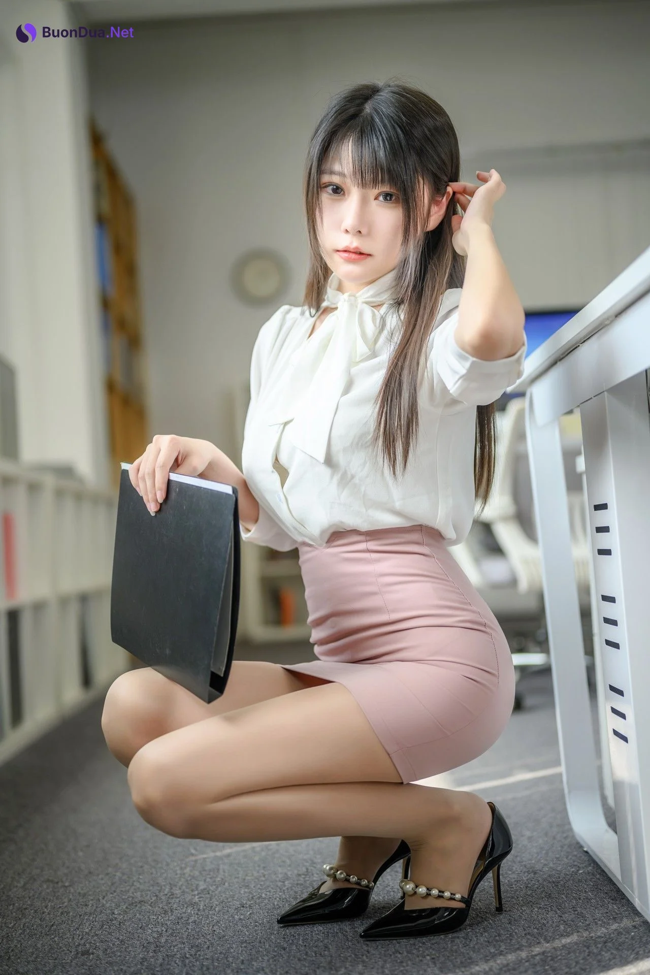 Cosplay 香草喵露露 忙露的职场 粉白裙子 - Photo 6