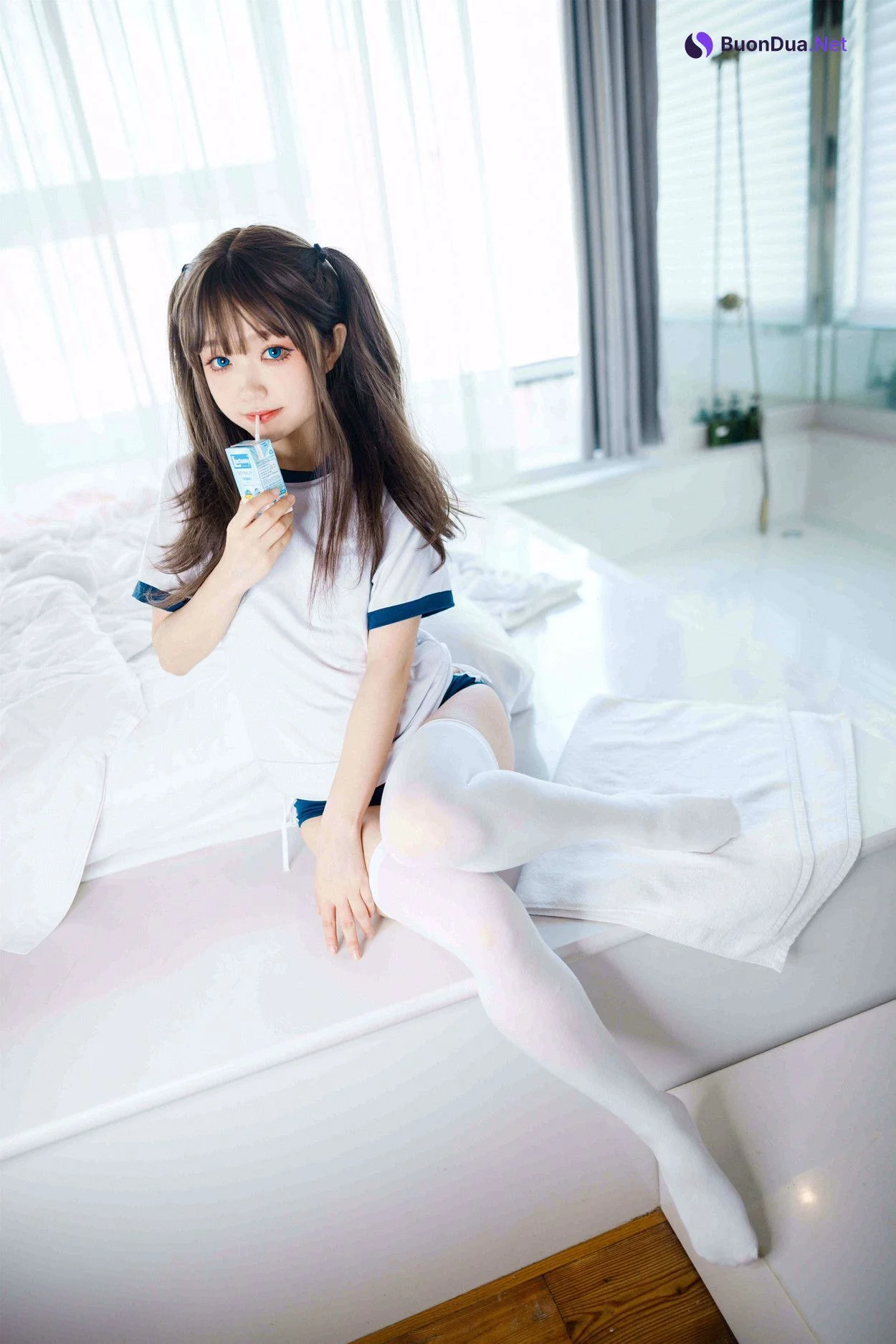 Cosplay 神沢永莉 半双马尾体操服大腿袜 - Photo 11