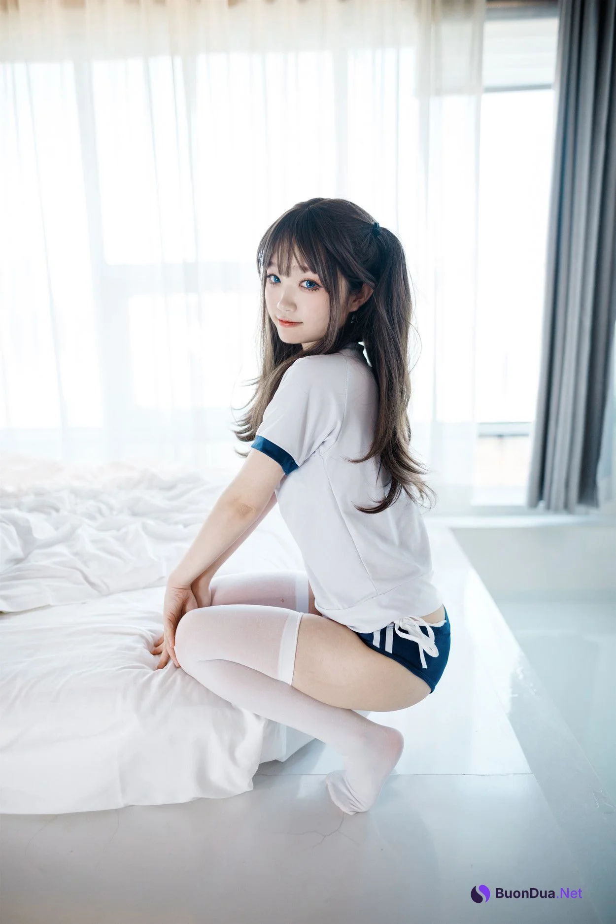 Cosplay 神沢永莉 半双马尾体操服大腿袜 - Photo 20