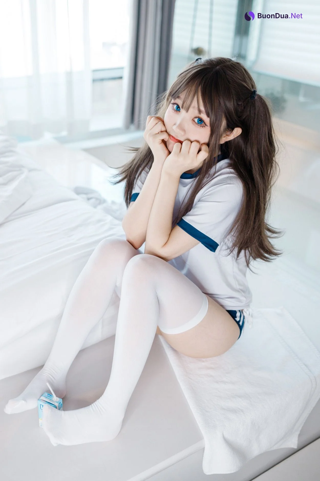 Cosplay 神沢永莉 半双马尾体操服大腿袜 - Photo 5