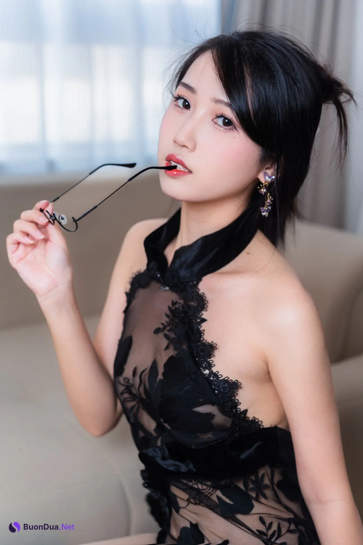 Cosplay 不呆猫 黑旗袍过膝袜御姐 - Photo 12