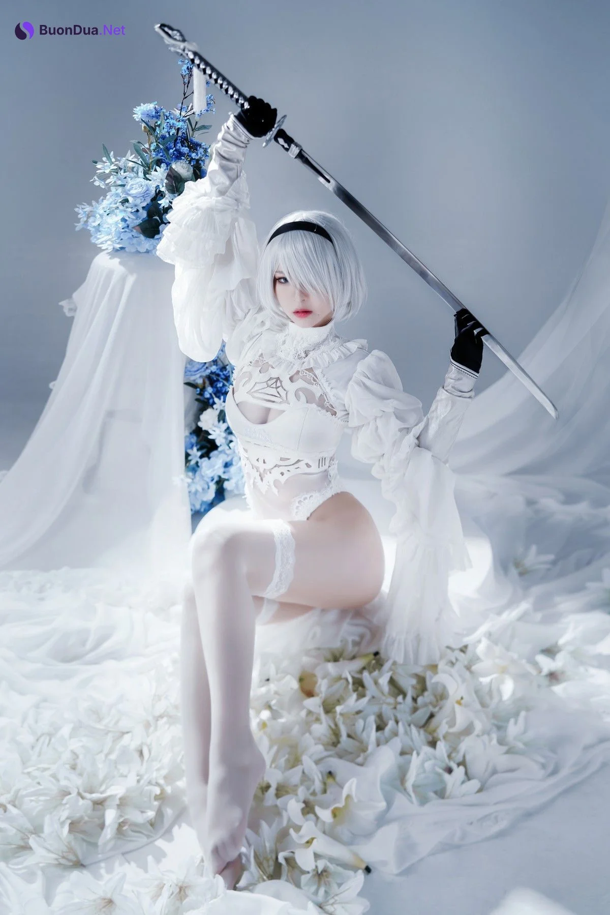Cosplay 半半子 Automataヨルハ二号B型 白いドレス - Photo 12