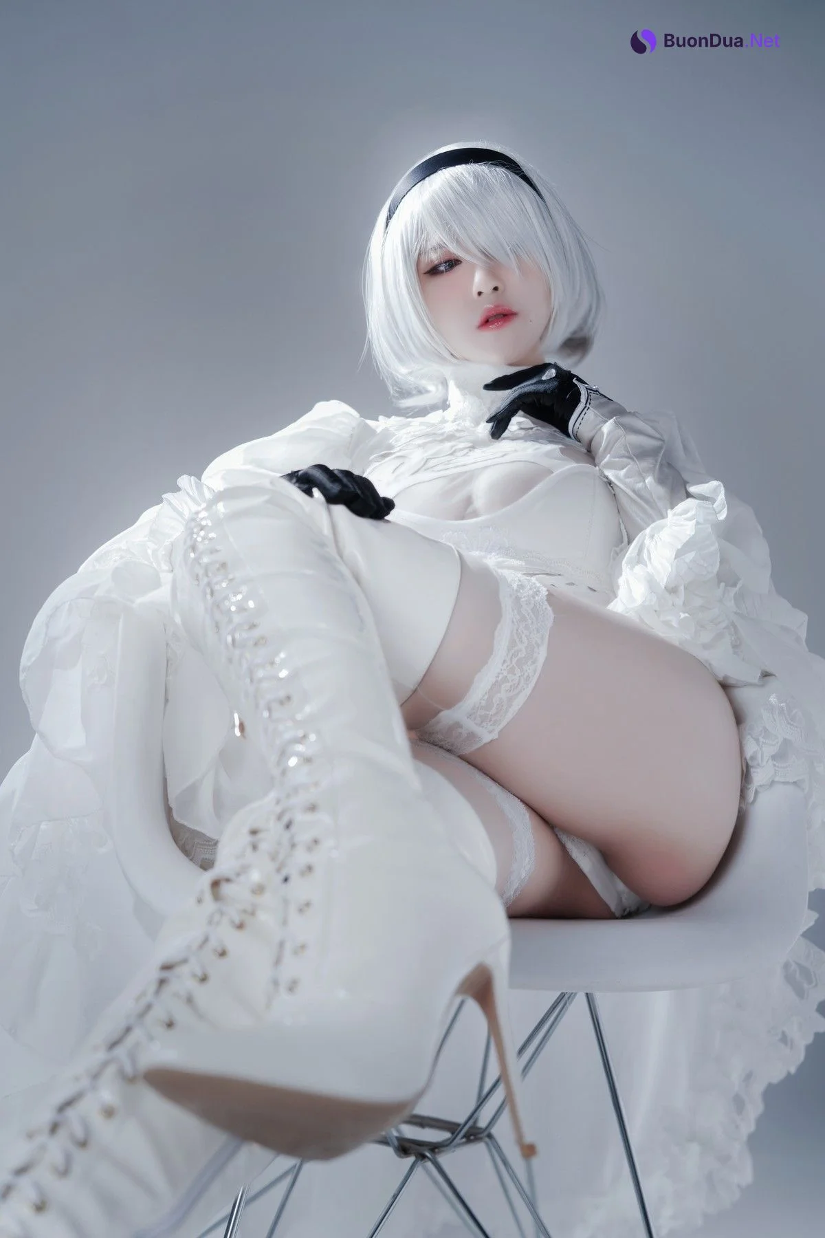 Cosplay 半半子 Automataヨルハ二号B型 白いドレス - Photo 17