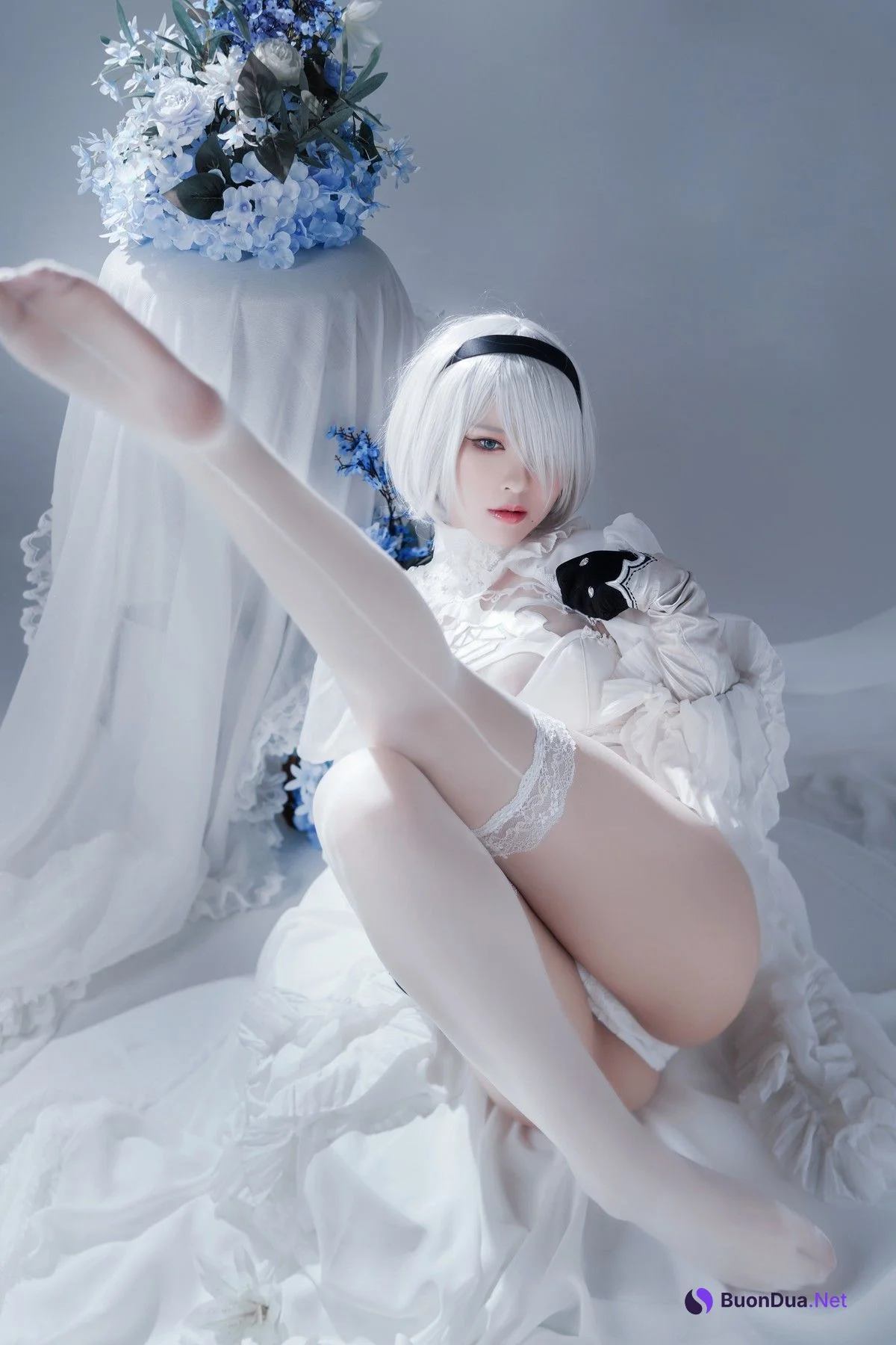 Cosplay 半半子 Automataヨルハ二号B型 白いドレス - Photo 3