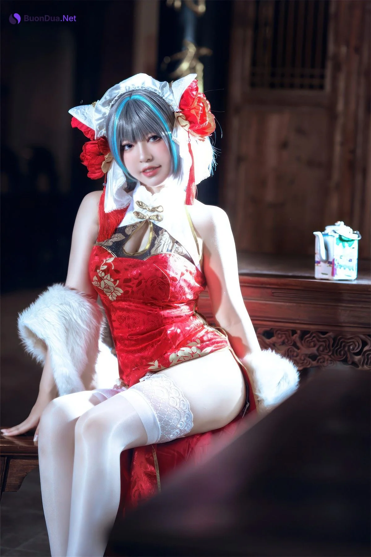 Cosplay 半半子Banbanko 柴郡中华娘旗袍 - Photo 11