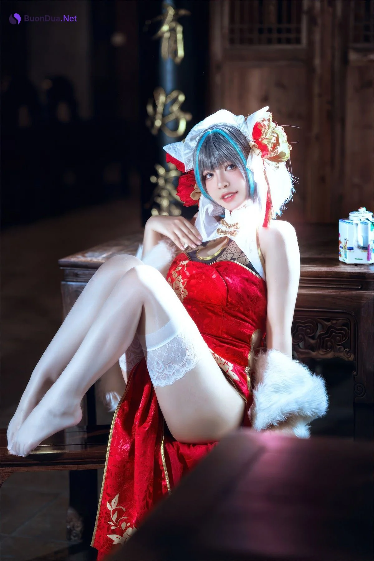 Cosplay 半半子Banbanko 柴郡中华娘旗袍 - Photo 12
