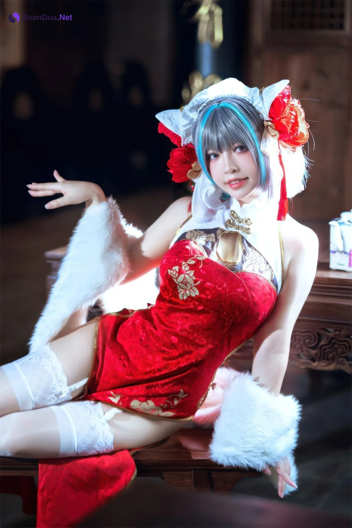 Cosplay 半半子Banbanko 柴郡中华娘旗袍 - Photo 19