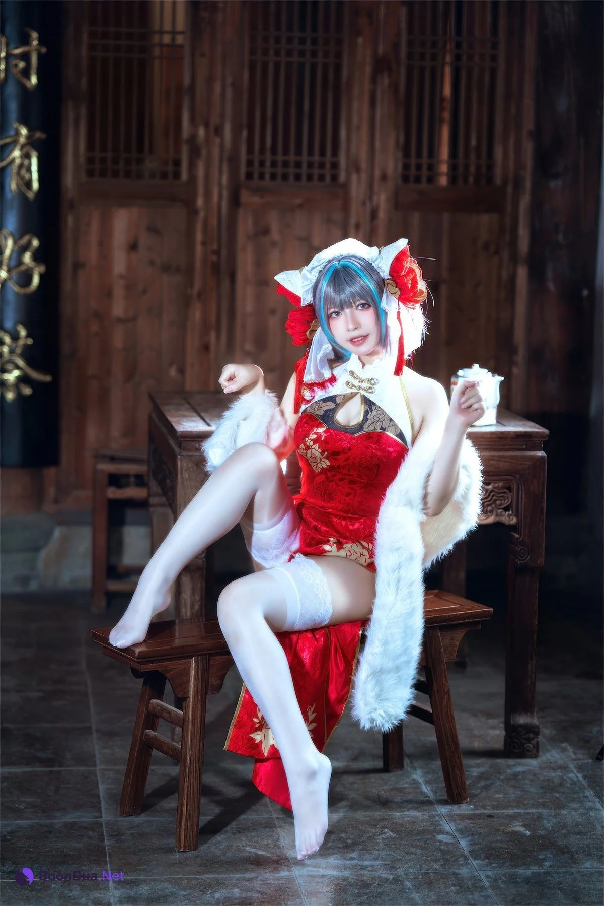 Cosplay 半半子Banbanko 柴郡中华娘旗袍 - Photo 9