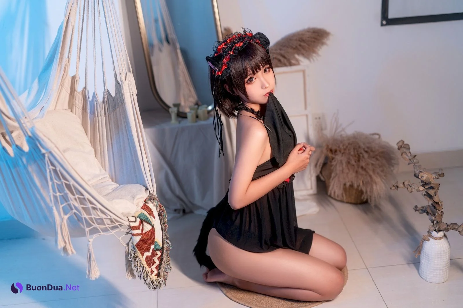 蠢沫沫 Cosplay 黑睡裙 Black Nightdress - Photo 12