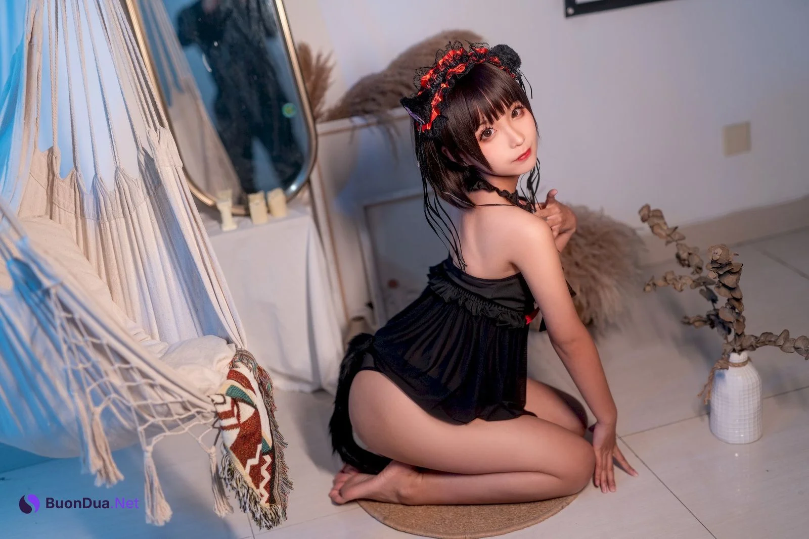 蠢沫沫 Cosplay 黑睡裙 Black Nightdress - Photo 3