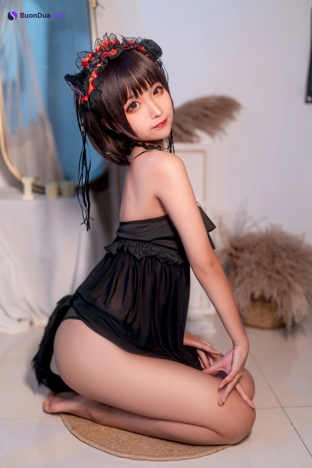 蠢沫沫 Cosplay 黑睡裙 Black Nightdress - Photo 4
