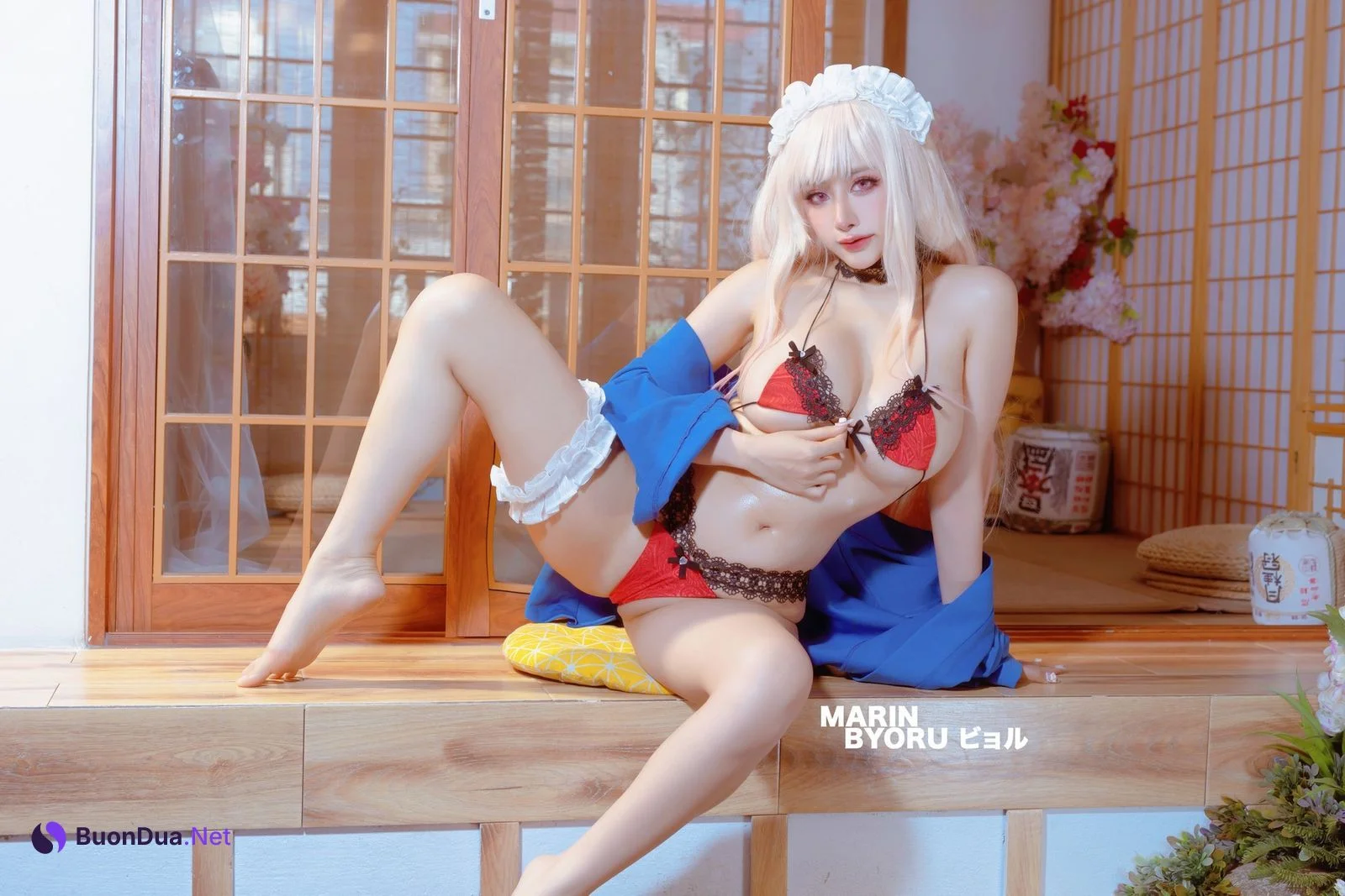 Cosplay 日本性感萝莉Byoru Marin Red Lingerie - Photo 19