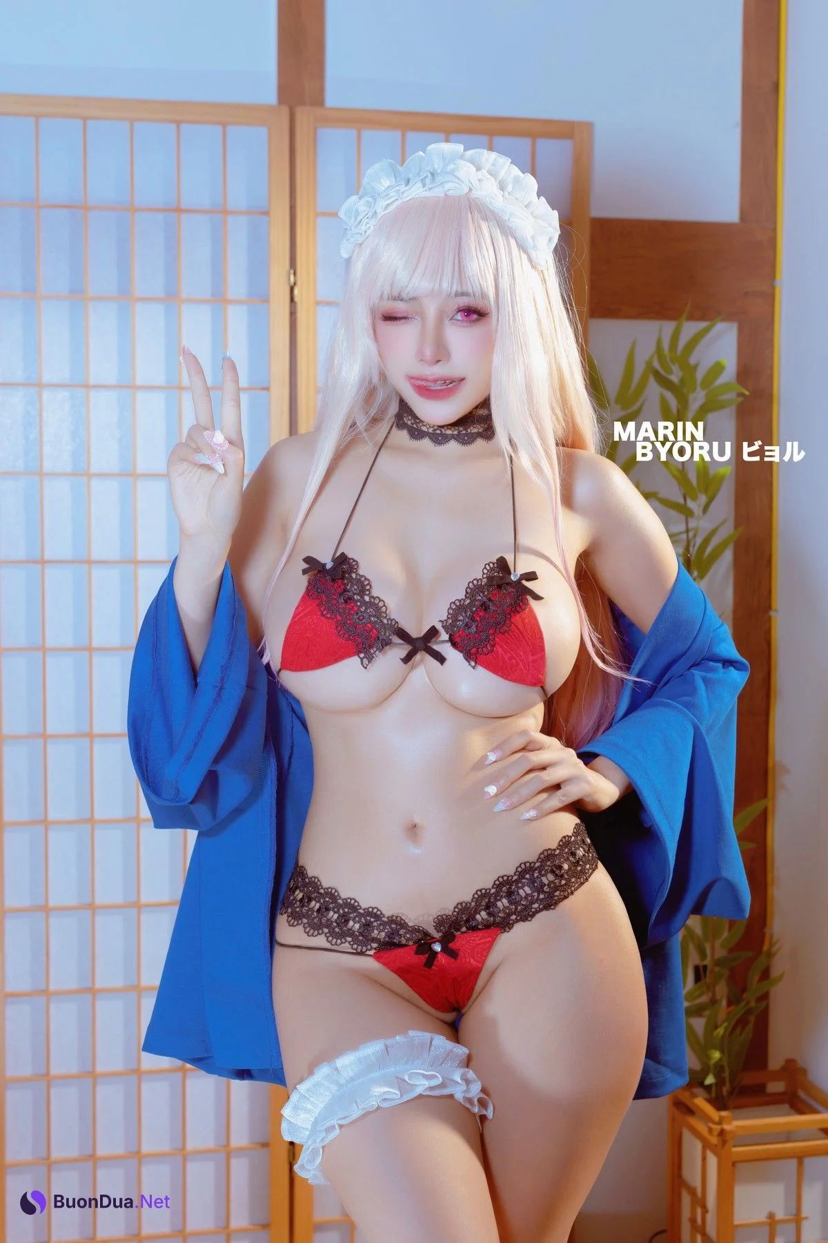 Cosplay 日本性感萝莉Byoru Marin Red Lingerie - Photo 4