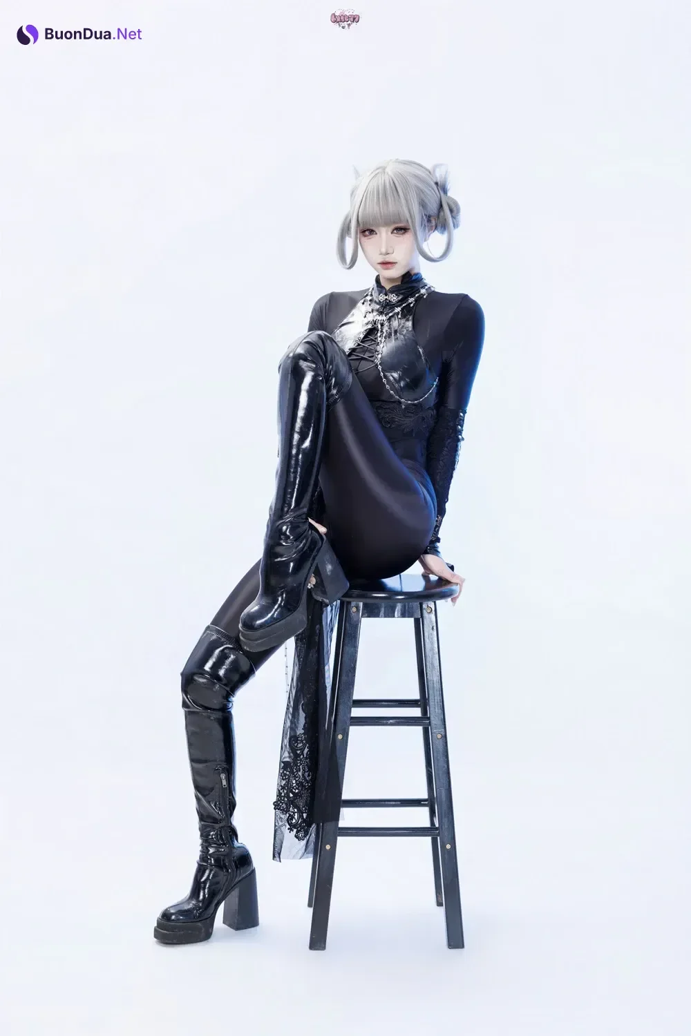 Cosplay 柒柒要乖哦 – 黑靡烟旗袍 - Photo 20