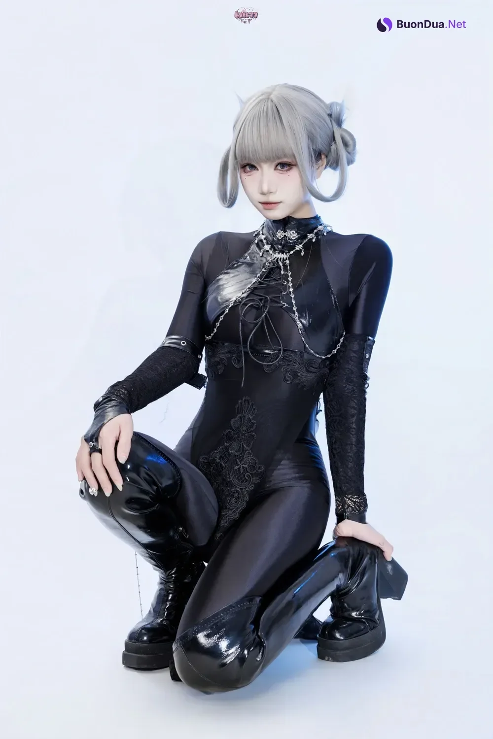 Cosplay 柒柒要乖哦 – 黑靡烟旗袍 - Photo 7