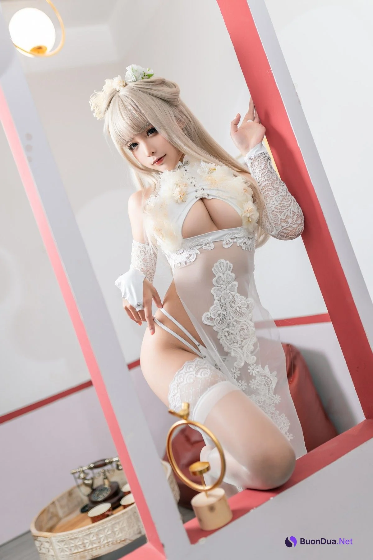 Cosplay 蠢沫沫 Chunmomo 沫沫真爱版 歪萌白旗袍 - Photo 2