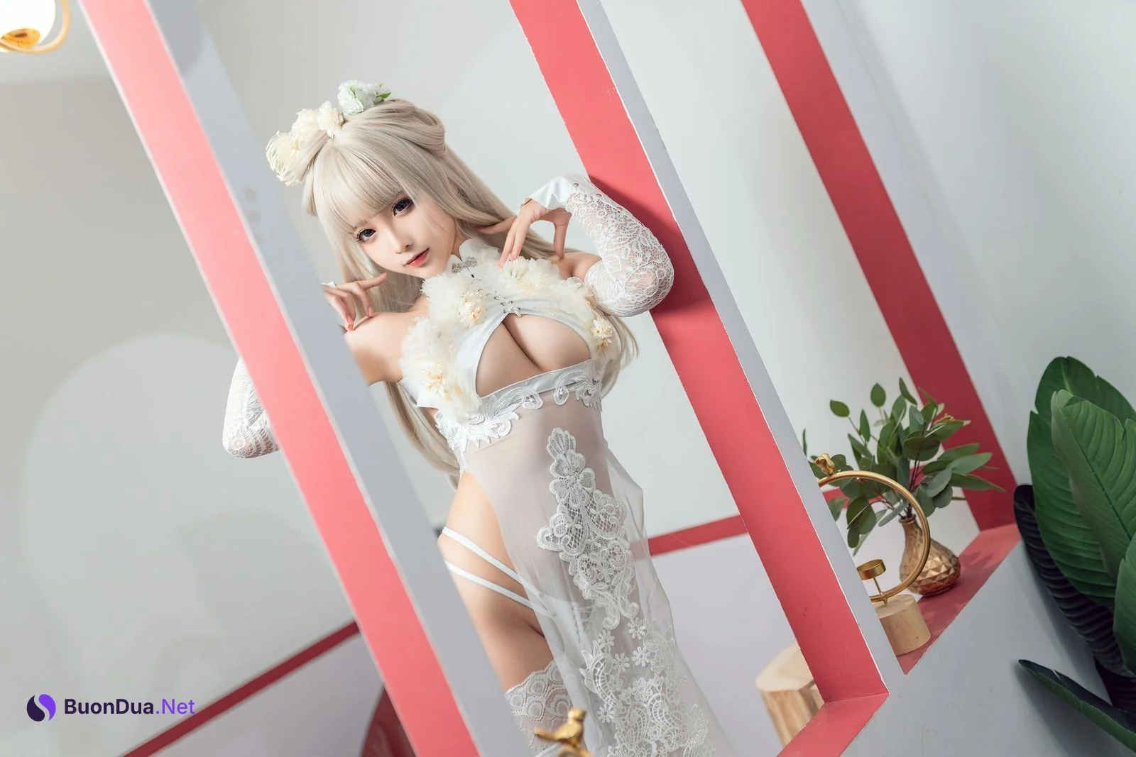 Cosplay 蠢沫沫 Chunmomo 沫沫真爱版 歪萌白旗袍 - Photo 4