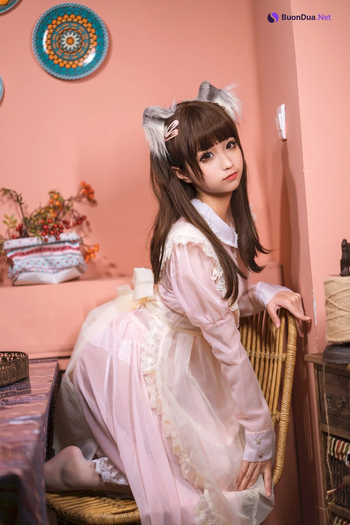Cosplay 蠢沫沫 Chunmomo 粉透明女仆 - Photo 13