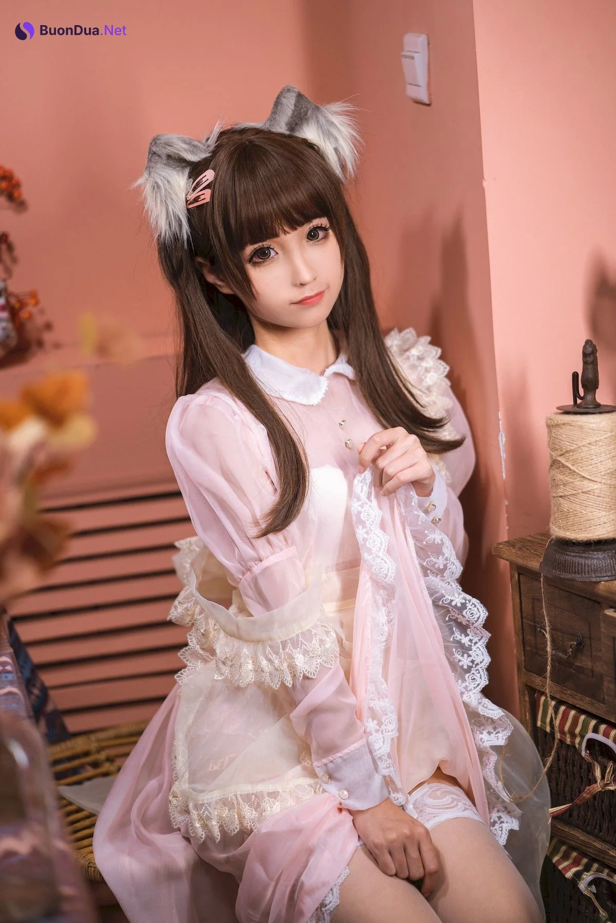 Cosplay 蠢沫沫 Chunmomo 粉透明女仆 - Photo 20