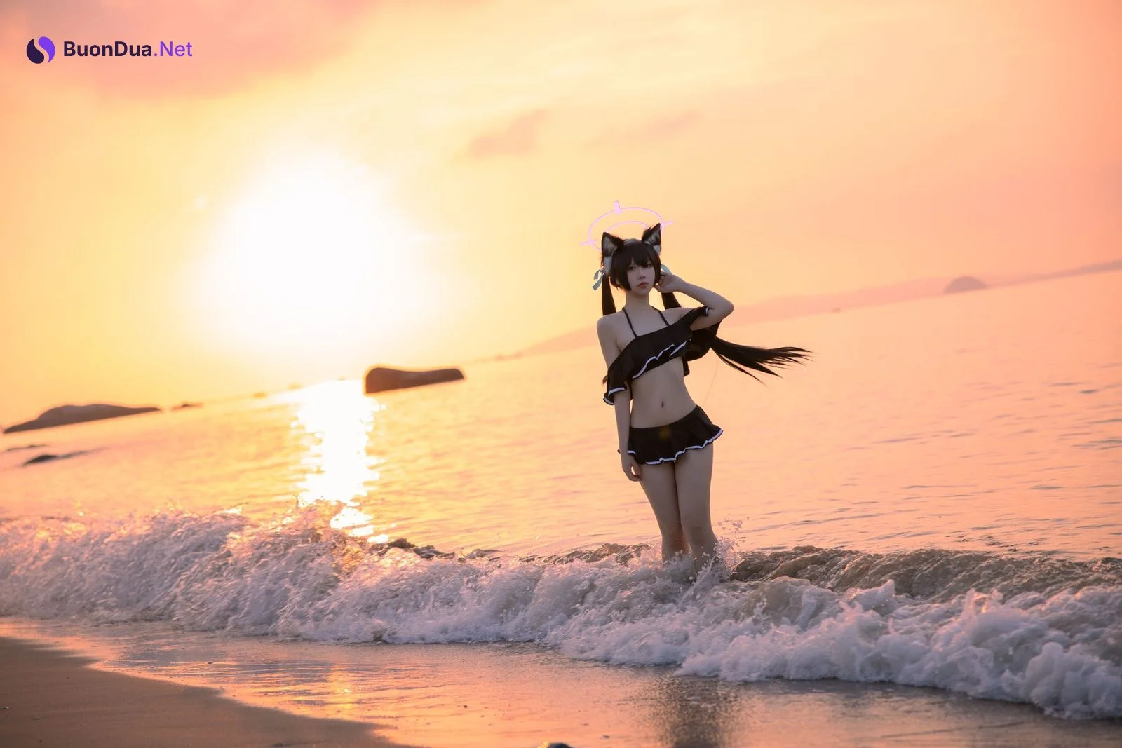 Cosplay G44不会受伤 碧蓝档案 黑見芹香 海边泳装 - Photo 12