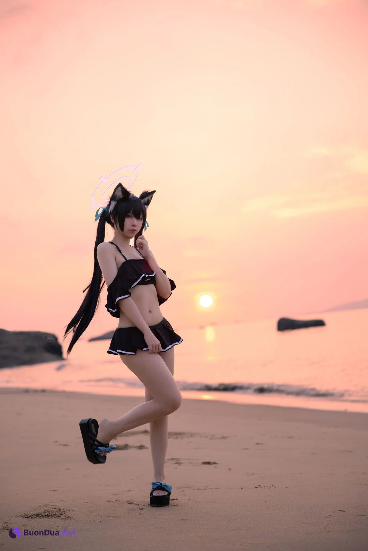 Cosplay G44不会受伤 碧蓝档案 黑見芹香 海边泳装 - Photo 2