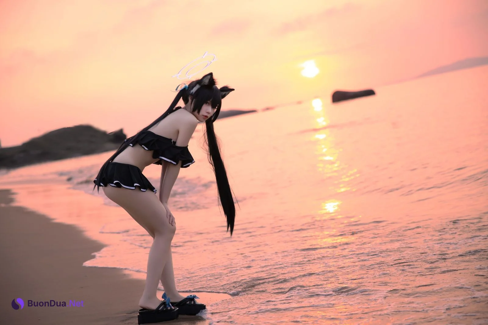 Cosplay G44不会受伤 碧蓝档案 黑見芹香 海边泳装 - Photo 4